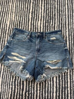 Blank NYC Distressed Blue High-Rise Jean Shorts